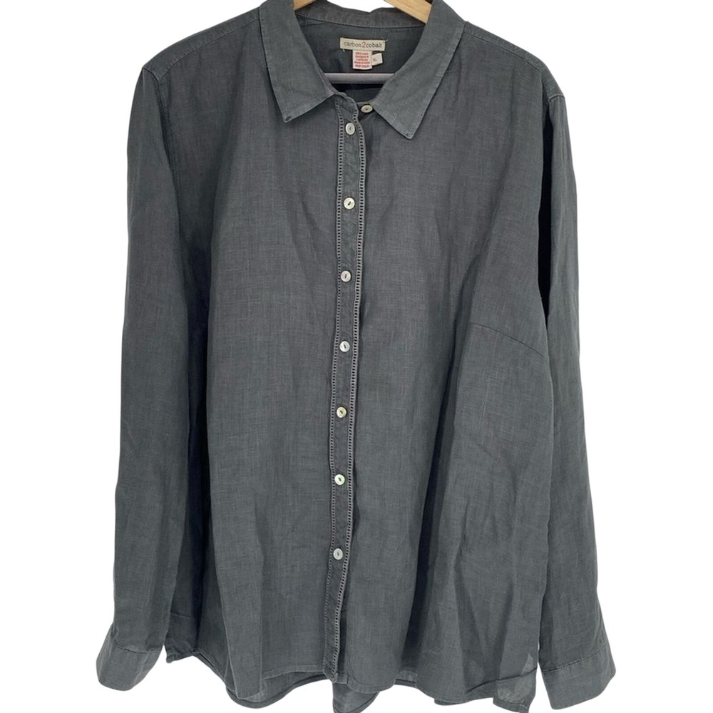 Carbon 2 Cobalt Men's Gray 100% Linen Long Sleeve Button Down Shirt XL
